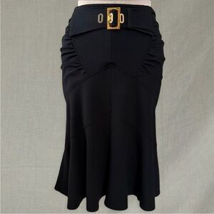 NWOT vintage Roberto Cavalli Black and Gold Ruched Trumpet Midi Skirt sexy boho